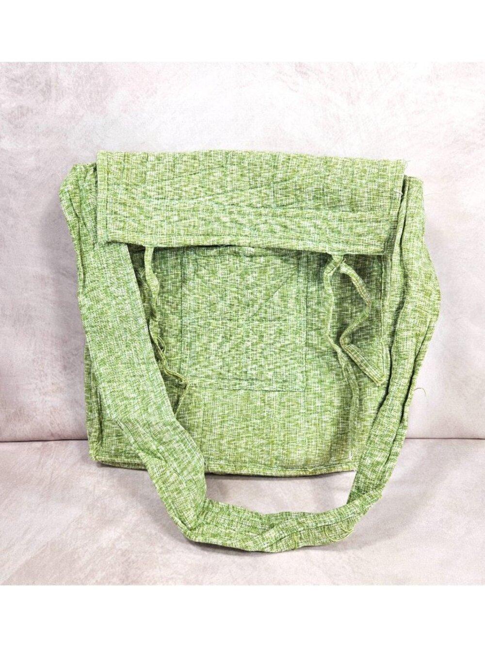 Green Fabric Tote Bag Shoulder Bag Handmade Style Reusable Lightweight Purse